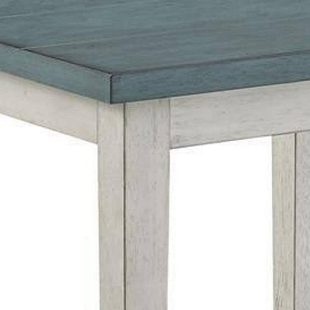 Eleni 24 Inch Side Table Square Bottom Shelf Antique White and Teal Wood By Casagear Home BM312126