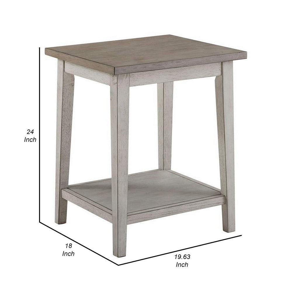 Eleni 24 Inch Side Table Square Bottom Shelf Antique White and Gray Wood By Casagear Home BM312127