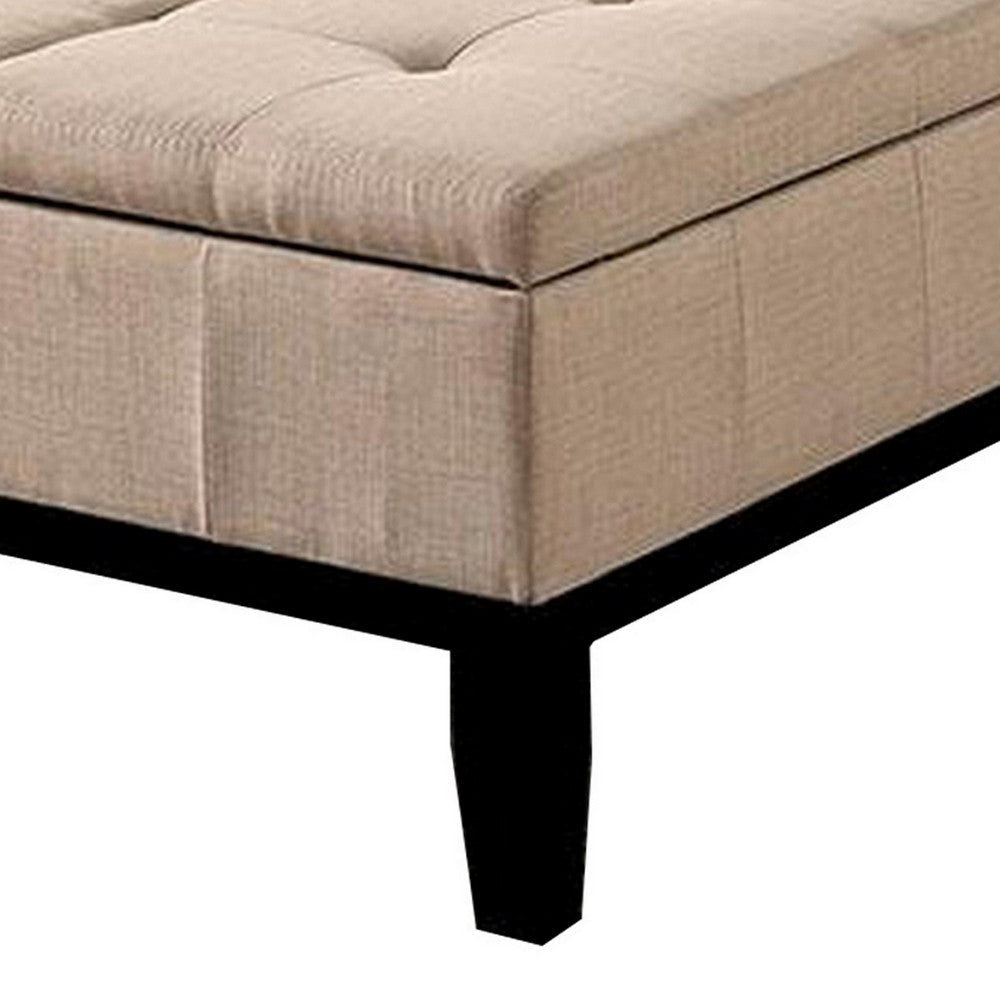 Orin 36 Inch Ottoman Split Storage Lid Tufted Beige Upholstery Wood By Casagear Home BM312132