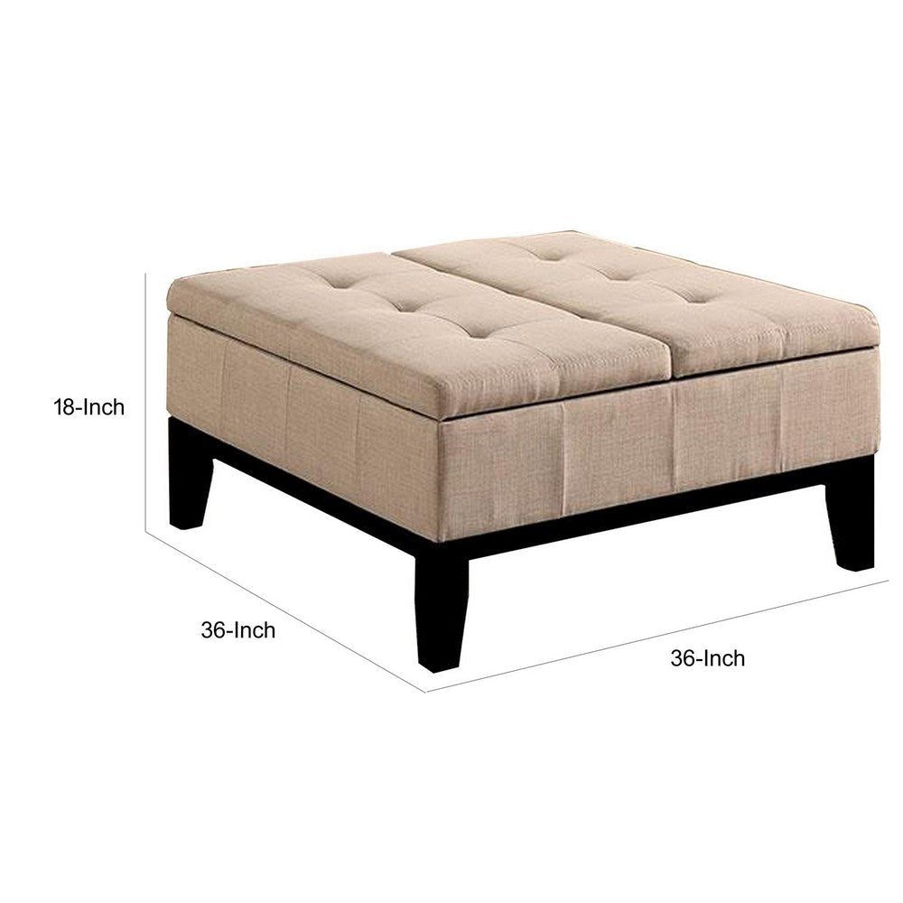 Orin 36 Inch Ottoman Split Storage Lid Tufted Beige Upholstery Wood By Casagear Home BM312132