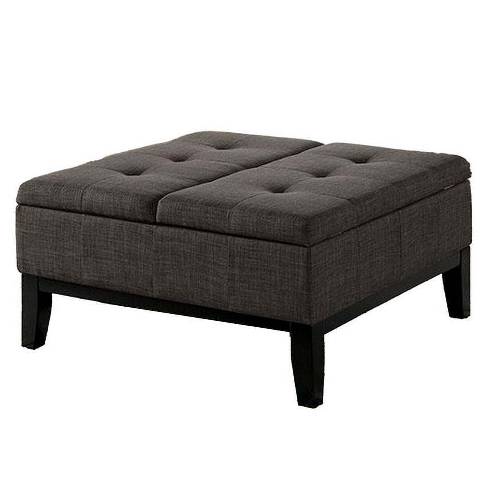 Orin 36 Inch Ottoman Split Storage Lid Tufted Dark Gray Upholstery Wood By Casagear Home BM312133