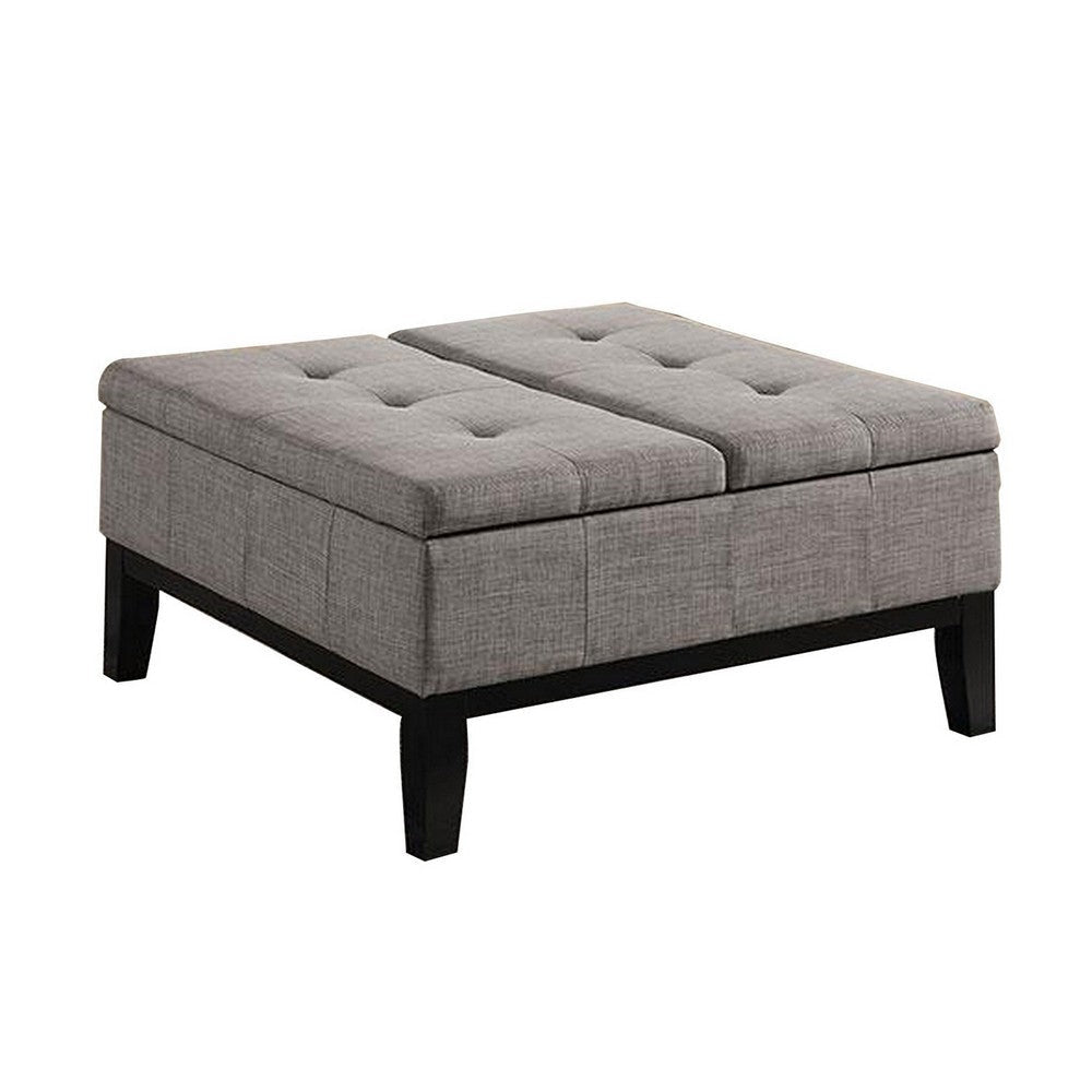 Orin 36 Inch Ottoman, Split Storage Lid, Tufted Light Gray Upholstery, Wood By Casagear Home