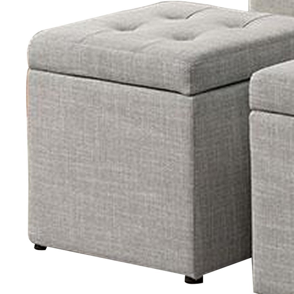 Uriel 3 Piece Storage Bench and 2 Nesting Ottomans Tufted Light Gray Beige By Casagear Home BM312135