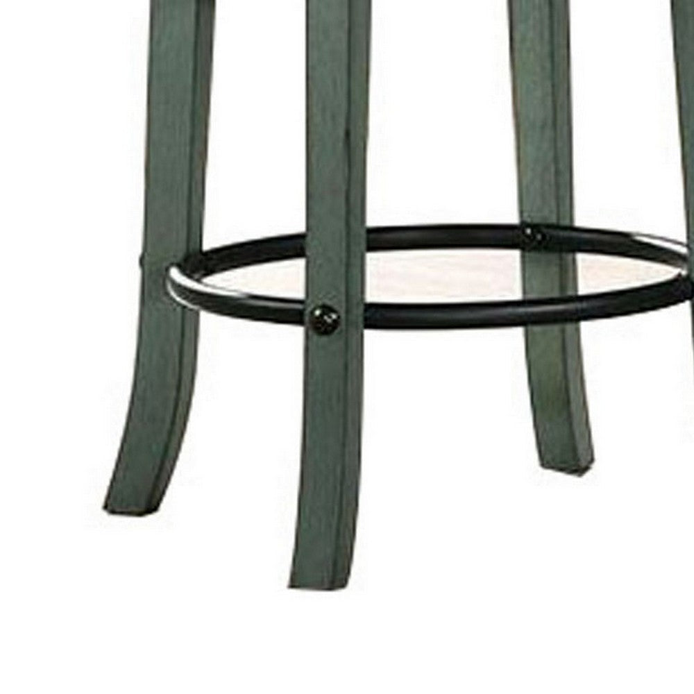 Vesper 27 Inch Swivel Counter Stool Chair Set of 2 Beige Seat Green Wood By Casagear Home BM312143