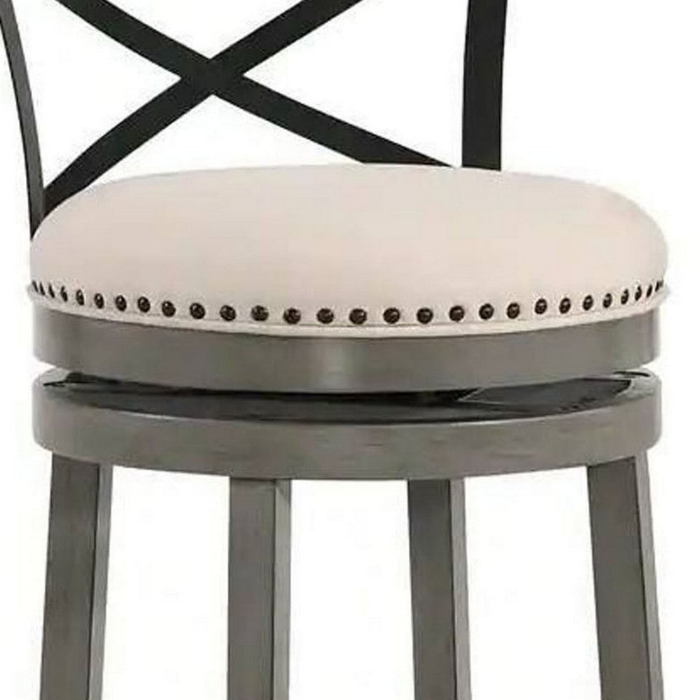 Vesper 27 Inch Swivel Counter Stool Chair Set of 2 Beige Seat Gray Wood By Casagear Home BM312145