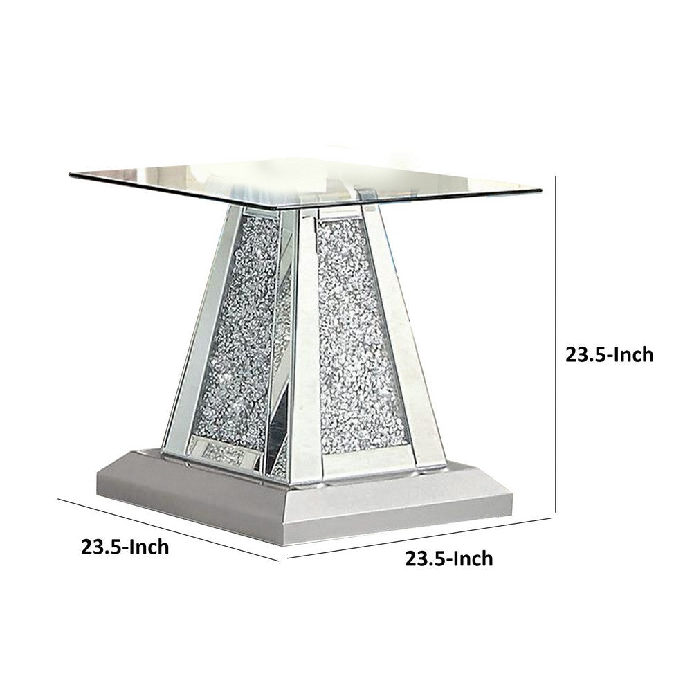 Rigo 24 Inch Accent End Table Glass Top Pedestal Silver Acrylic Accents By Casagear Home BM312154