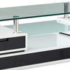 63 Inch TV Entertainment Console Glass Top Chrome Posts Black White By Casagear Home BM312170