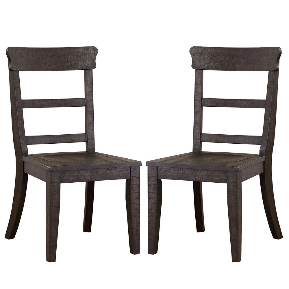 Lase 22 Inch Dining Side Chair Set of 2, Ladder Back, Antique Black Wood By Casagear Home