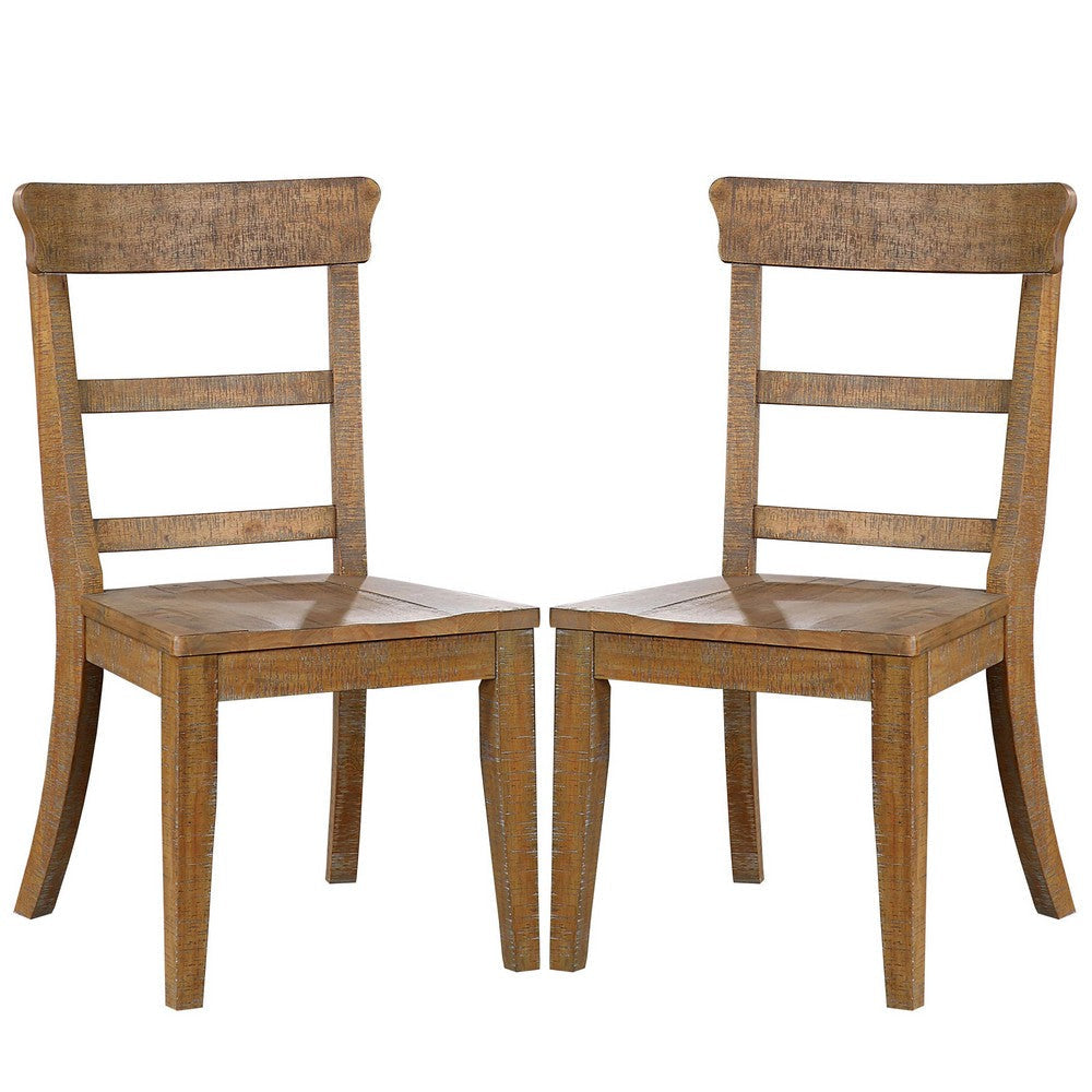 Lase 22 Inch Dining Side Chair Set of 2, Ladder Back, Natural Brown Wood By Casagear Home