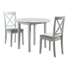 Dela 3 Piece Dining Table Set, 2 Chairs, Gray Fabric, Antique White Wood By Casagear Home