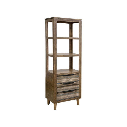 Tisha 73 Inch Bookcase, 3 Drawers, 3 Open Shelves, Solid Wood, Chalk Brown By Casagear Home