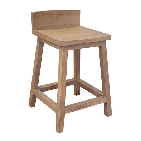 Umey 24 Inch Counter Stool Set of 2, Square Seat, Low Backrest, Brown Wood By Casagear Home