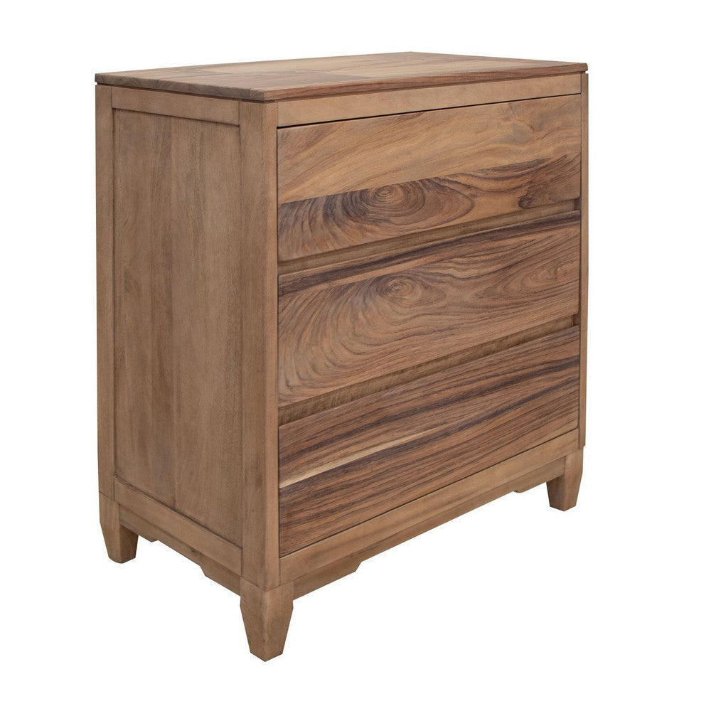 Neuv 42 Inch Tall Dresser Chest, 3 Drawers, Natural Brown Solid Mango Wood By Casagear Home