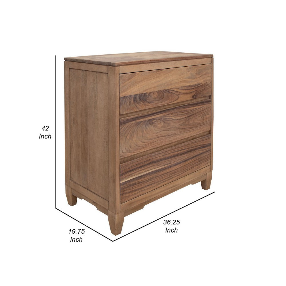 Neuv 42 Inch Tall Dresser Chest 3 Drawers Natural Brown Solid Mango Wood By Casagear Home BM312237