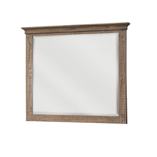 Riel 37 x 42 Dresser Mirror, Square, Wire Brushed Solid Wood, Sandy Brown By Casagear Home