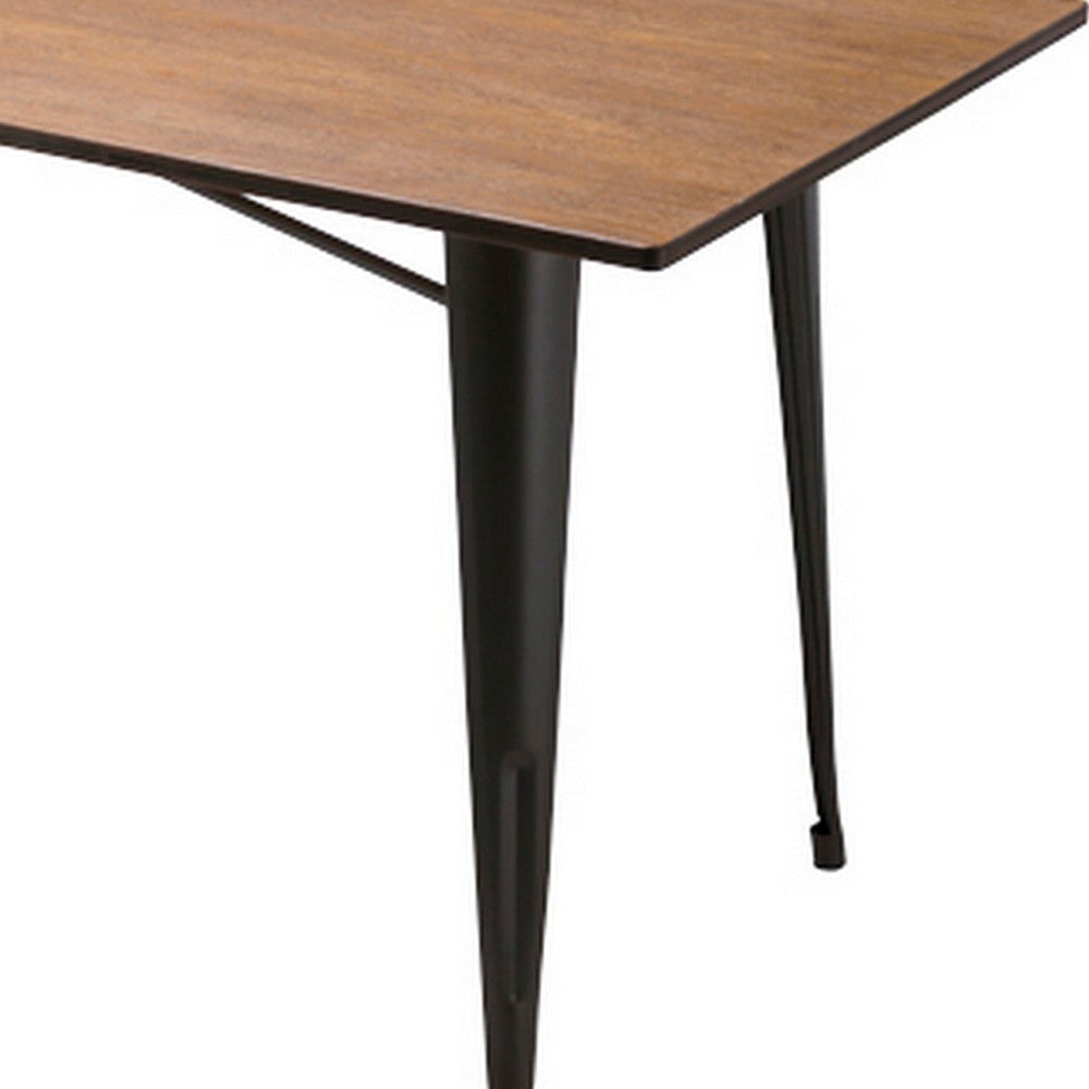 Matie 55 Inch Dining Table Rectangular Wood Top Metal Legs Gray Finish By Casagear Home BM312253