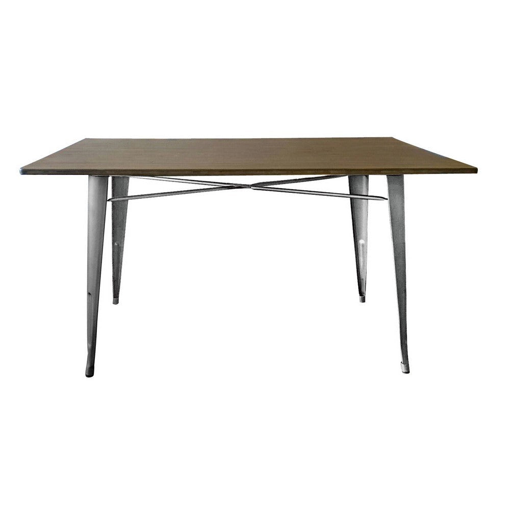 Matie 55 Inch Dining Table, Rectangular Wood Top, Metal Legs, Natural By Casagear Home