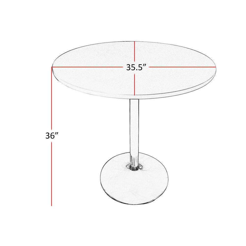 Mari 36 Inch Counter Height Table Black Round Top and Stainless Steel Base By Casagear Home BM312264