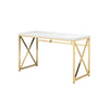 Gracie 47 Inch Desk, White Rectangular Top, Metal Legs in Gold Finish By Casagear Home