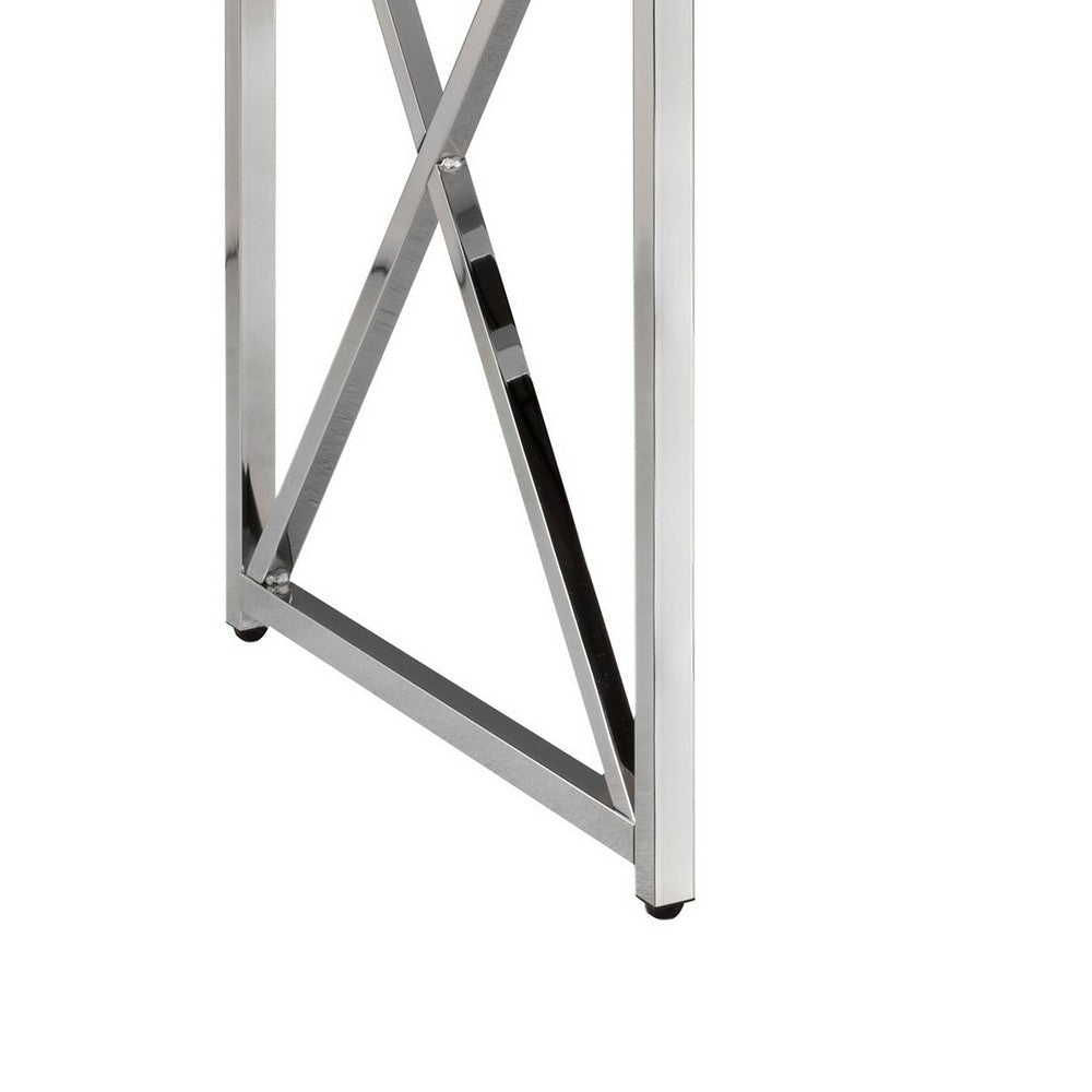 Gracie 47 Inch Desk White Rectangular Top Metal Legs in Chrome Finish By Casagear Home BM312269