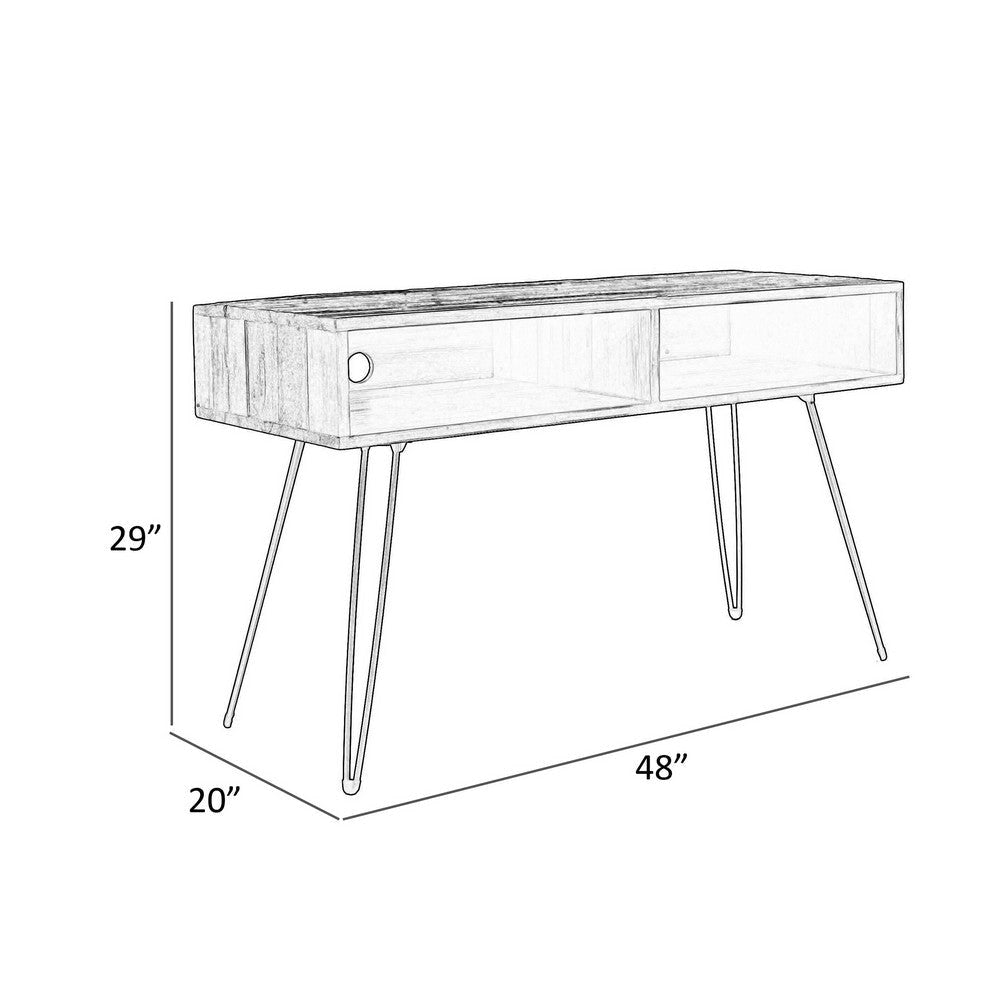 48 Inch Writing Desk Industrial Style 2 Brown Wood Shelves Metal Legs By Casagear Home BM312273