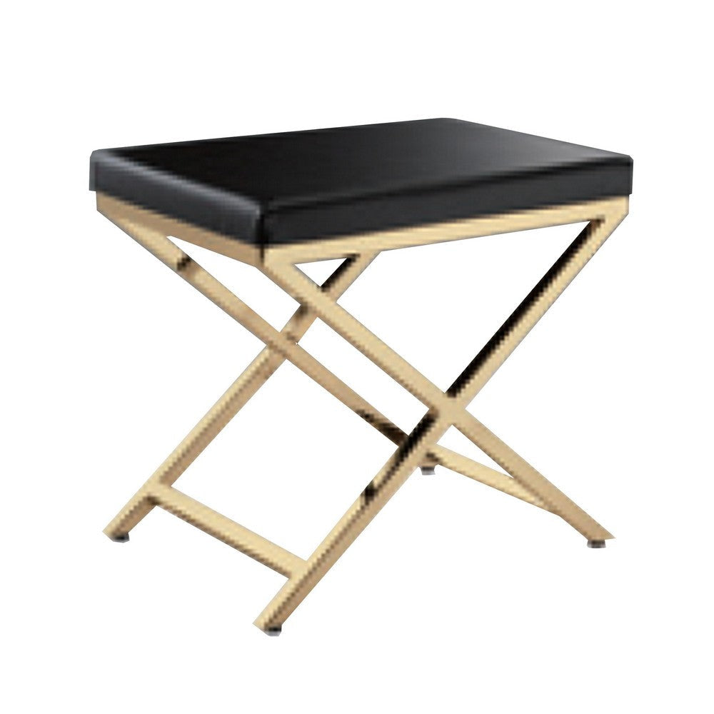 Myra 21 Inch Accent Stool, Gray Faux Leather, Gold Finished Cross Legs By Casagear Home