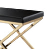 Myra 21 Inch Accent Stool Black Faux Leather Gold Finished Cross Legs By Casagear Home BM312275