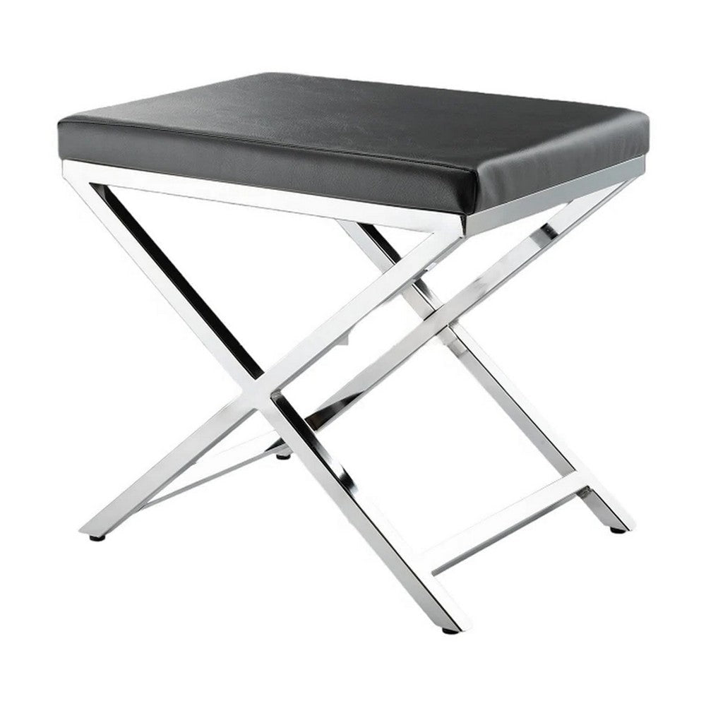 Myra 21 Inch Accent Stool Gray Faux Leather Seat Chrome Crossed Legs By Casagear Home BM312277