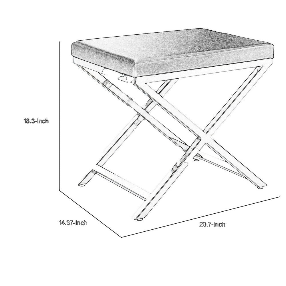 Myra 21 Inch Accent Stool Gray Faux Leather Seat Chrome Crossed Legs By Casagear Home BM312277