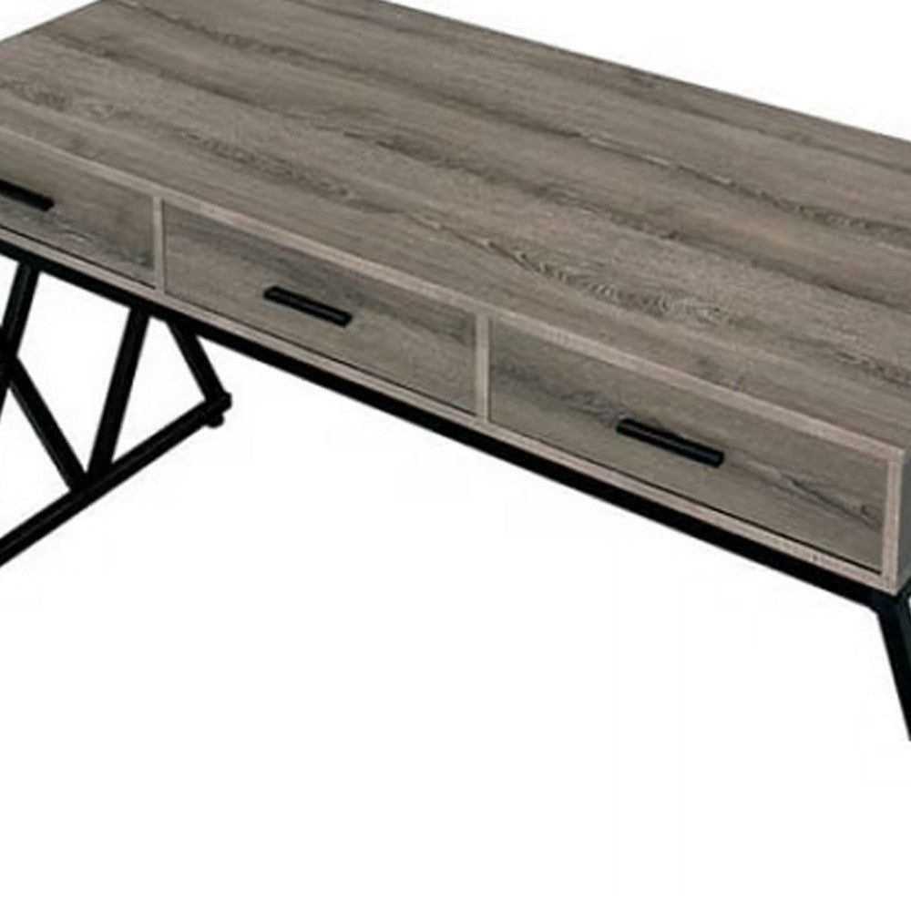 Gia 59 Inch Writing Desk 3 Drawers USB and Power Outlet Gray Sand Black By Casagear Home BM312286