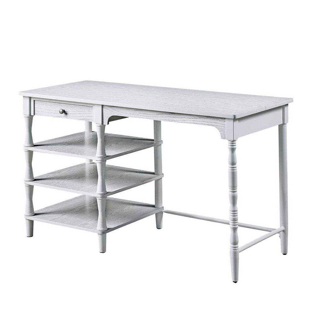 Gia 48 Inch Writing Desk, 1 Drawer, 3 Shelves, Metal, White Wood Frame By Casagear Home