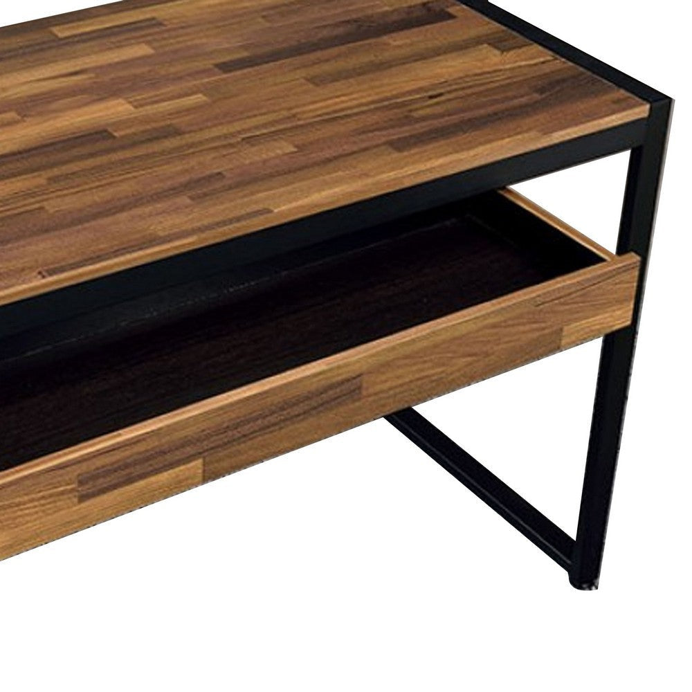 50 Inch Writing Desk 1 Drawer Black Metal Dark Oak Brown Finished Top By Casagear Home BM312297