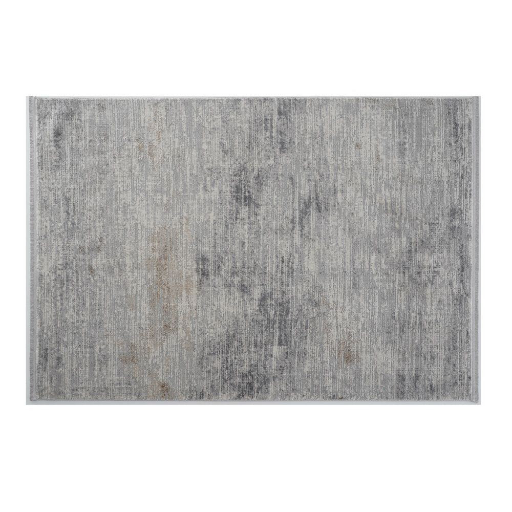 Trix 8 x 10 Large Area Rug, Abstract, Micro Fringe Details, Gray Polyester By Casagear Home