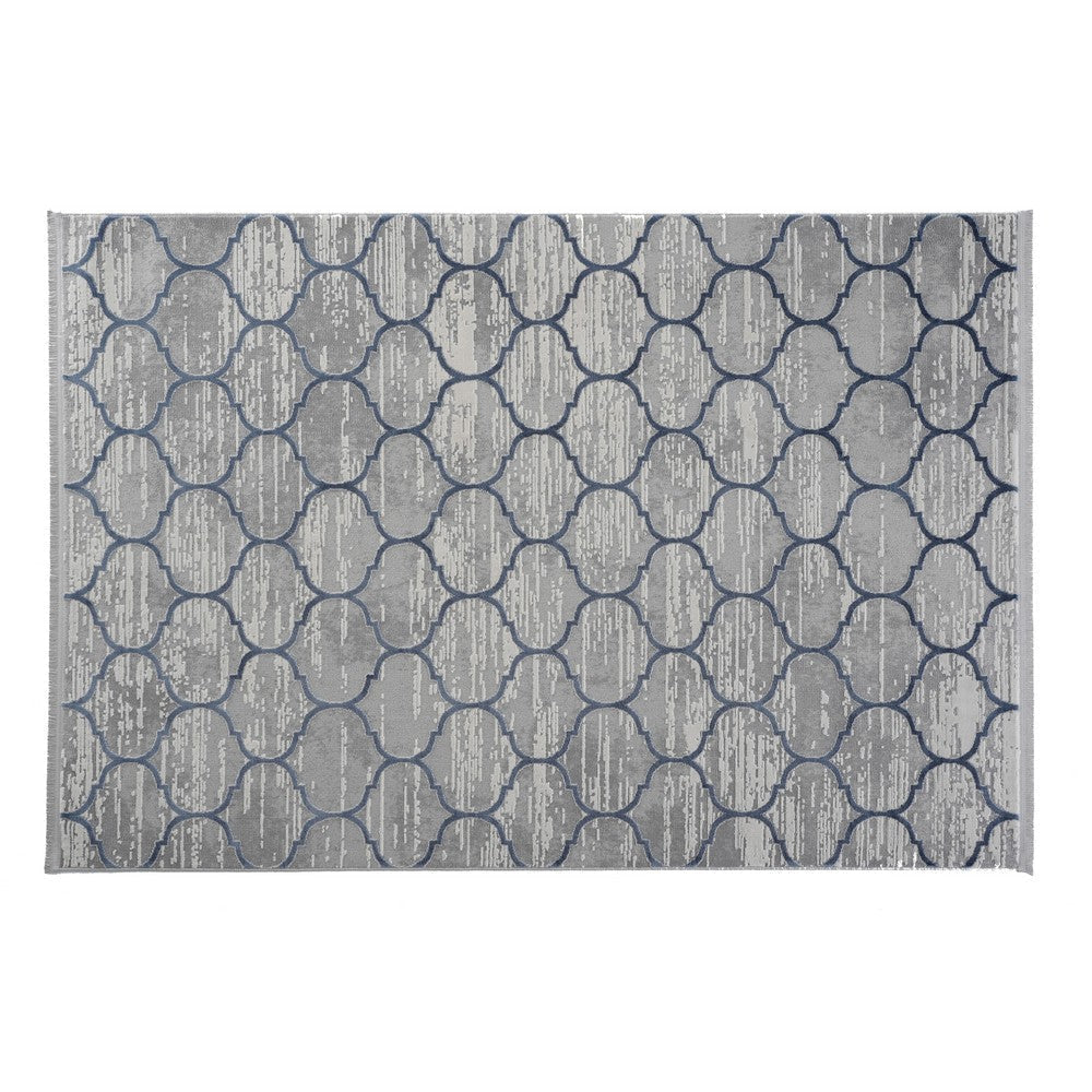 Trix 8 x 10 Large Area Rug, Trellis Design, Quatrefoil Pattern, Gray Cotton By Casagear Home