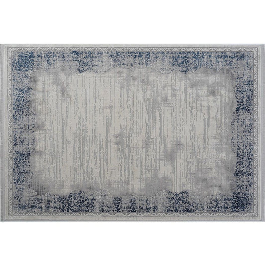 Trix 8 x 10 Large Area Rug, Faded Design, Low Pile, Gray, Blue Cotton Fiber By Casagear Home