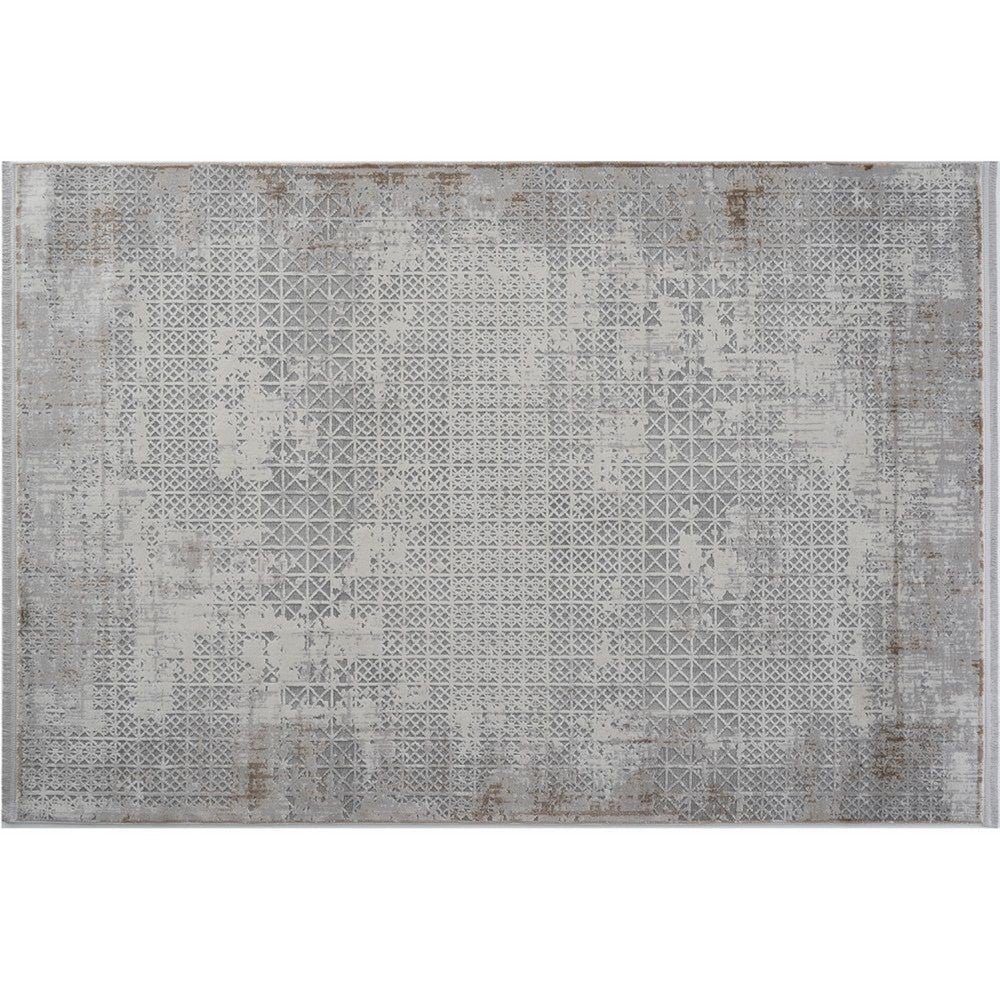 Trix 8 x 10 Large Area Rug, Subtle Pattern, Gray and Cream Cotton Fiber By Casagear Home