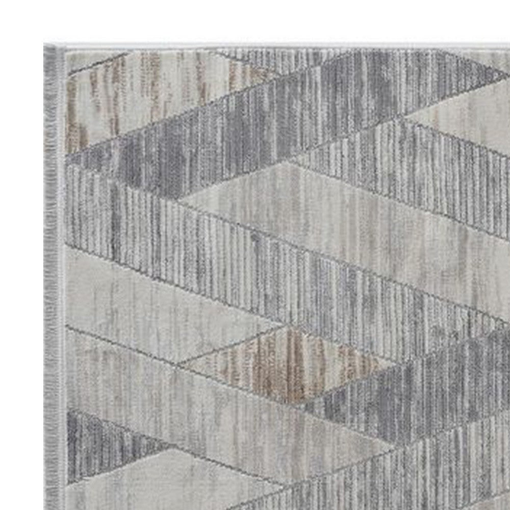 Trix 8 x 10 Large Area Rug Geometric Pattern Micro Fringe Gray Cotton By Casagear Home BM312332