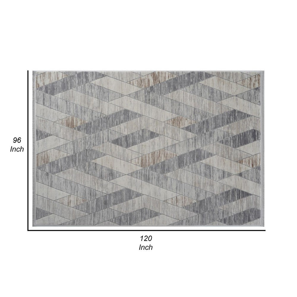 Trix 8 x 10 Large Area Rug Geometric Pattern Micro Fringe Gray Cotton By Casagear Home BM312332