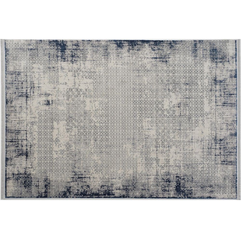 Trix 8 x 10 Large Area Rug, Distressed Design, Gray, Cream, and Blue Cotton By Casagear Home