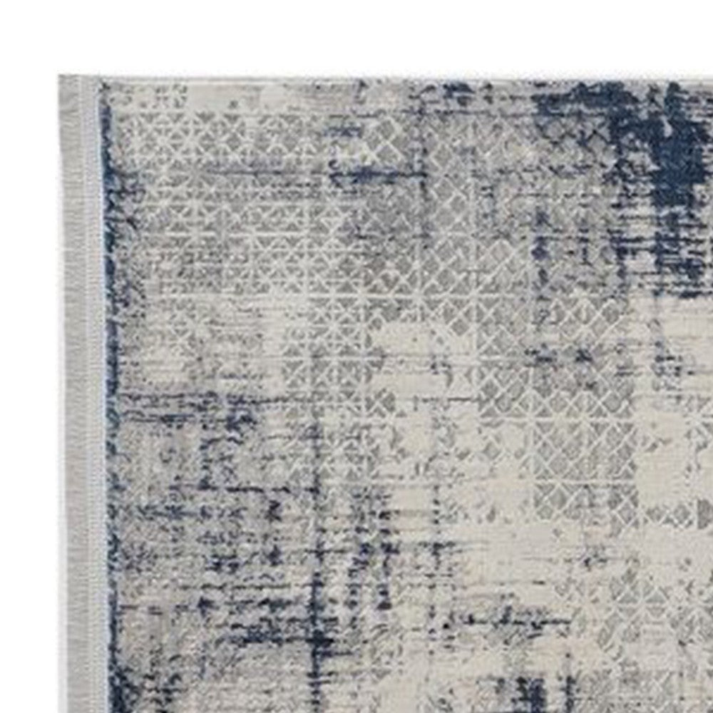 Trix 8 x 10 Large Area Rug Distressed Design Gray Cream and Blue Cotton By Casagear Home BM312337