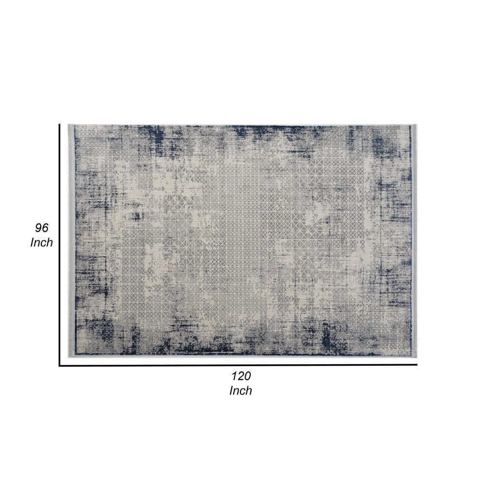 Trix 8 x 10 Large Area Rug Distressed Design Gray Cream and Blue Cotton By Casagear Home BM312337