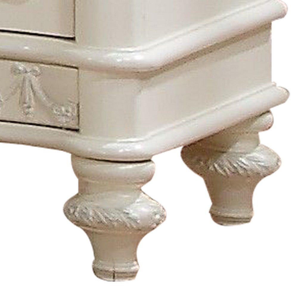 Dorie 26 Inch Nightstand with 2 Drawers Oval Molded Trim Ivory White Wood By Casagear Home BM312365