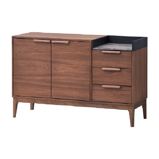 Evis 53 Inch Sideboard Server Console, 2 Cabinets, Stone Top, Walnut Brown By Casagear Home