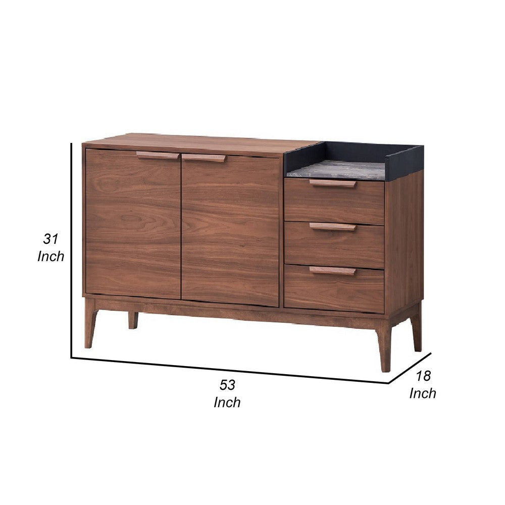 Evis 53 Inch Sideboard Server Console 2 Cabinets Stone Top Walnut Brown By Casagear Home BM312376