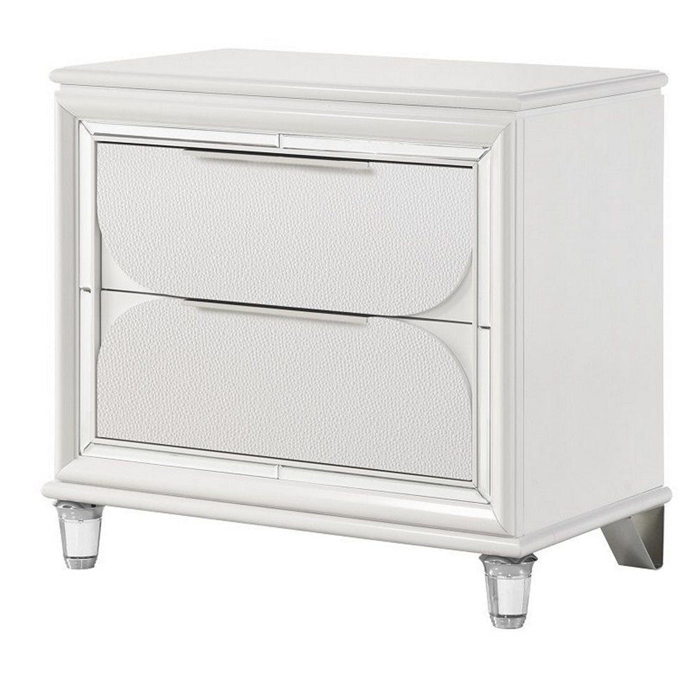 Rara 30 Inch Nightstand, 2 Drawers, Mirror Trim, Acrylic Legs, White By Casagear Home