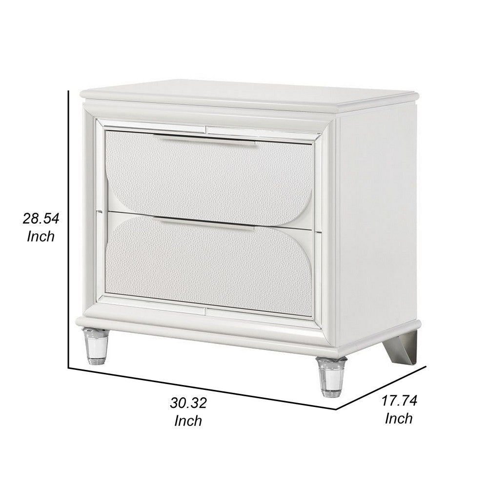 Rara 30 Inch Nightstand 2 Drawers Mirror Trim Acrylic Legs White By Casagear Home BM312377