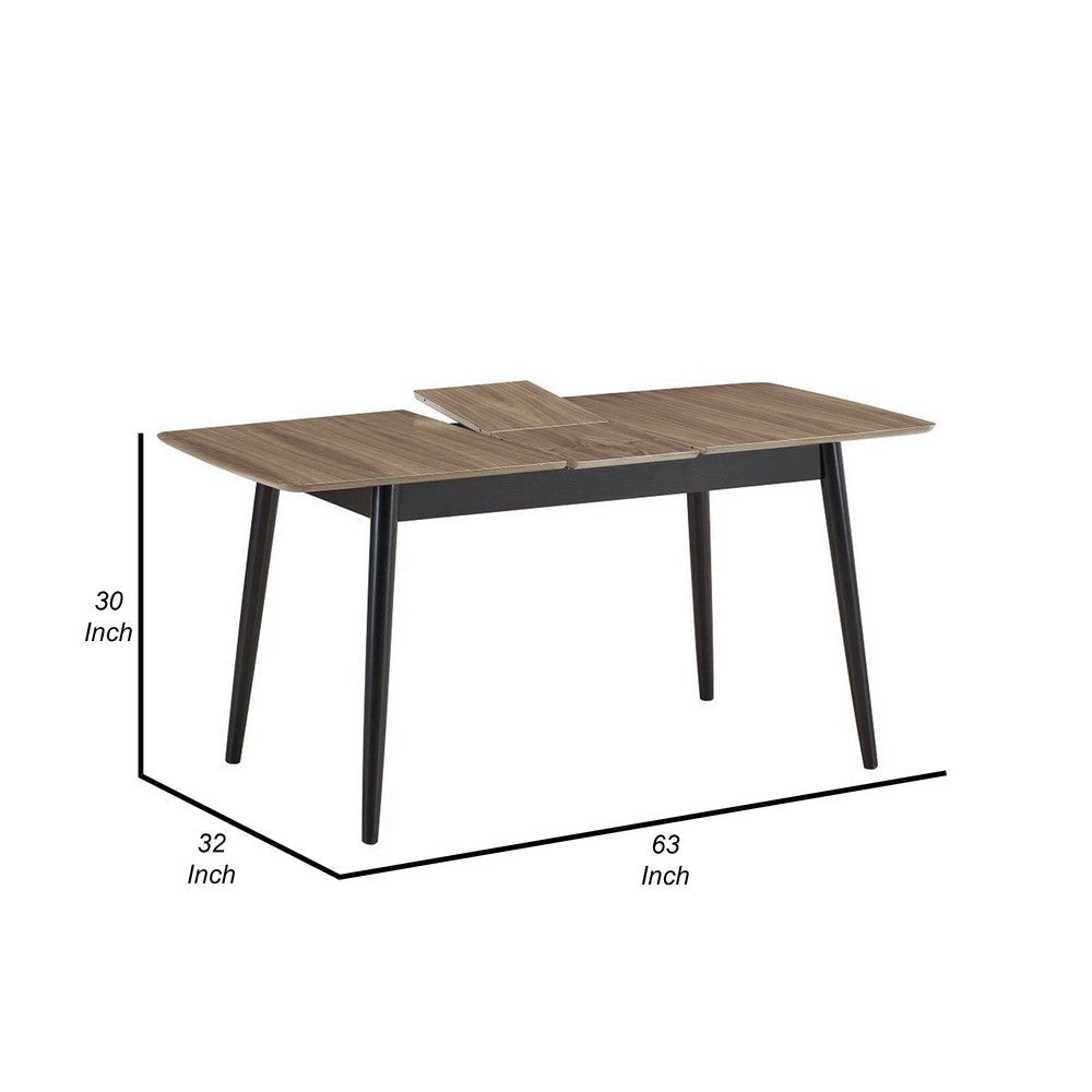 Anae 51-63 Inch Dining Table Butterfly Leaf Brown Wood Top Black Legs By Casagear Home BM312380