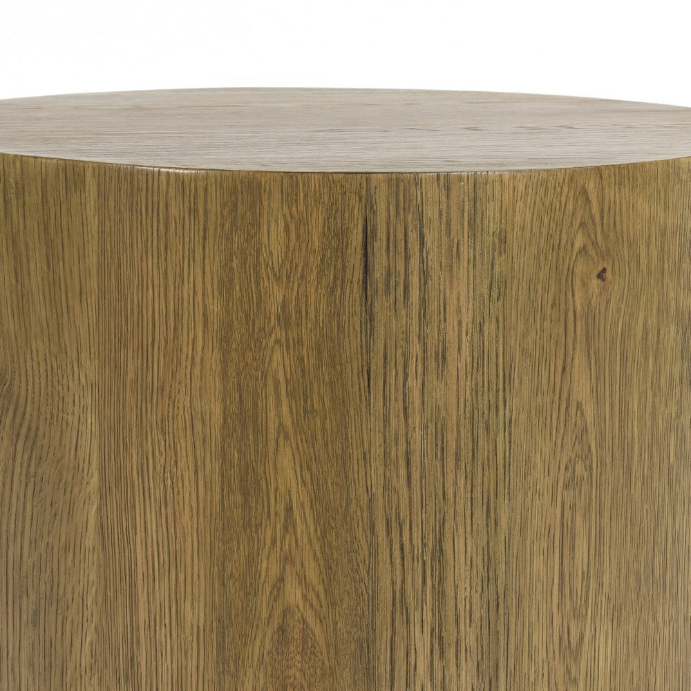 Cecil 22 Inch Side End Table Round Oak Veneer Plinth Base Warm Brown By Casagear Home BM312424