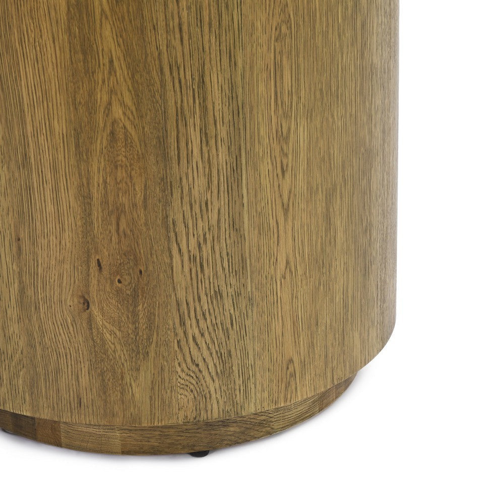 Cecil 22 Inch Side End Table Round Oak Veneer Plinth Base Warm Brown By Casagear Home BM312424