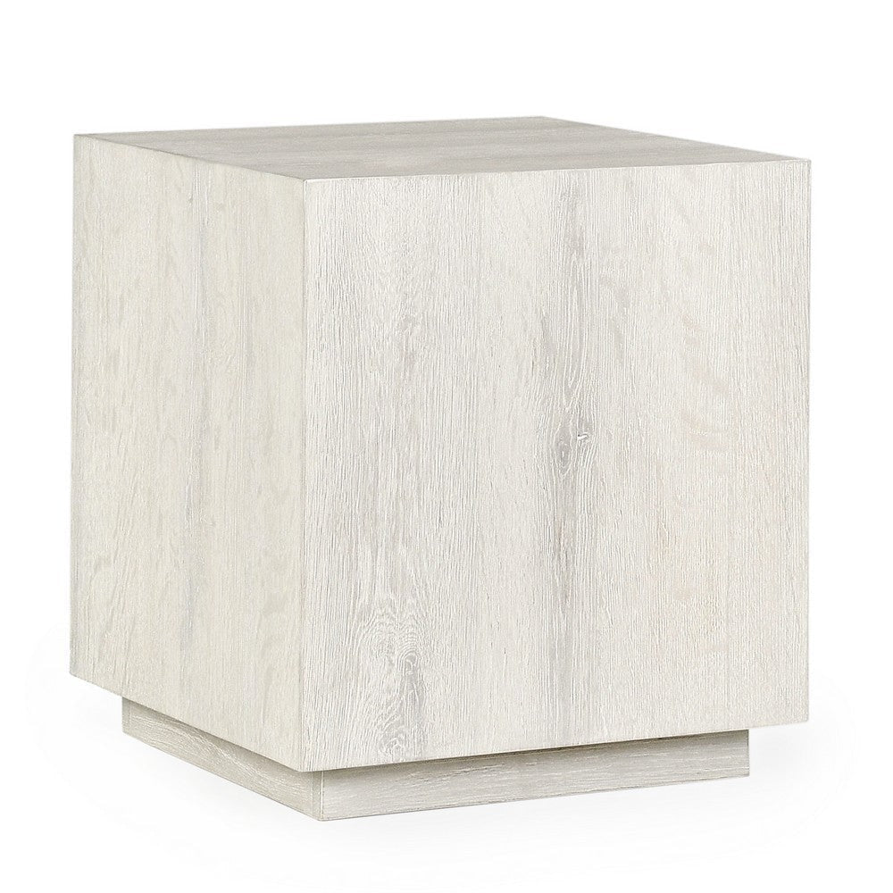 Cecil 22 Inch Side End Table, Square Oak Veneer, Plinth Base, White Wash By Casagear Home